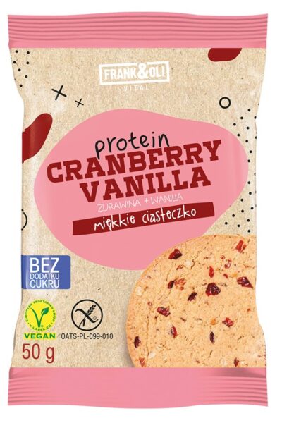 Ciastko proteinowe żurawina i wanilia Frank&Oli 50g