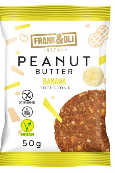 Wegańskie bezglutenowe ciasteczko z pastą orzechową i bananem suszonym Frank&Oli