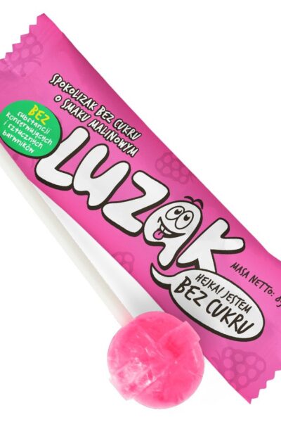 Luzak lizak bez cukru o smaku malinowym 8g