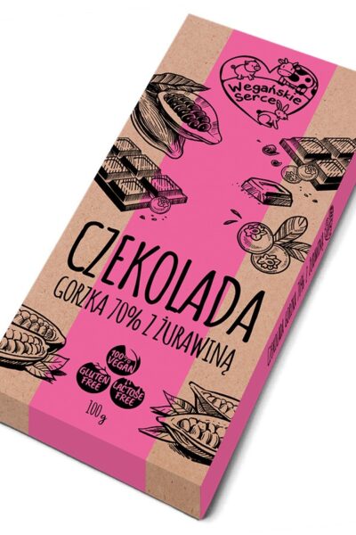 Wegańska czekolada gorzka 70% z żurawiną Wegańskie Serce